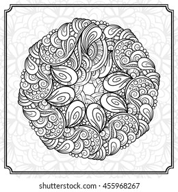 Vector abstract black and white mandala pattern.