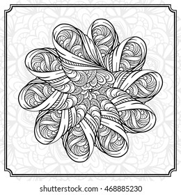 Vector abstract black and white mandala pattern.
