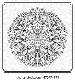 Vector abstract black and white mandala pattern.