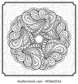 Vector abstract black and white mandala pattern.