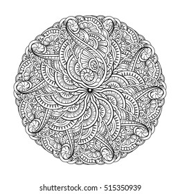 Vector abstract black and white mandala pattern.
