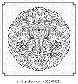 Vector abstract black and white mandala pattern.