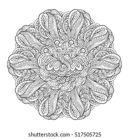 Vector abstract black and white mandala pattern.