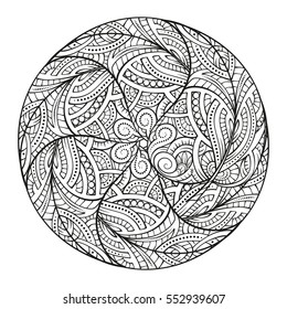 Vector abstract black and white mandala pattern.