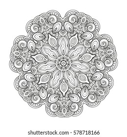 Vector abstract black and white mandala pattern.