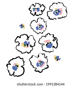 Vector abstract black and white pen brush flower illustration motif graphic resource artwork 