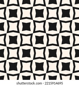 Vector abstract black and white seamless pattern. Stylish minimal monochrome background. Simple geometric ornament with squares, floral silhouettes, repeat tiles. Modern decorative graphic texture