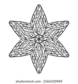 Vector abstract black and white star shape ethnic mandala motif