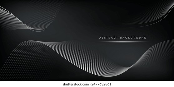 The vector of Abstract black and white Waves On Dark Background