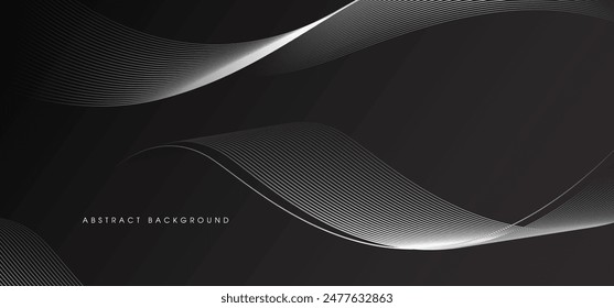 The vector of Abstract black and white Waves On Dark Background