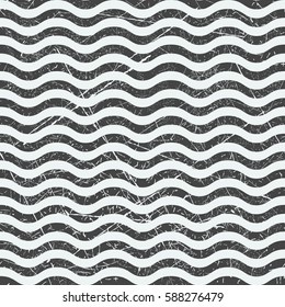 Vector abstract black and white waves seamless pattern. Wavy horizontal line texture.  Vintage. Repeating image.  EPS 8. Geometric Fond. Scratch. Worn surface. Black and white colors.