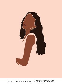 Vector abstract black woman portraits. International Women's Day. Minimalistic style with beautiful, confident black women. Afro american black skin girl. Fashion illustration.