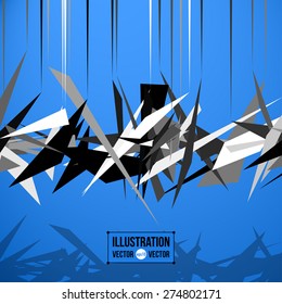 Vector abstract blue background of black fragments. Illustration of triangles