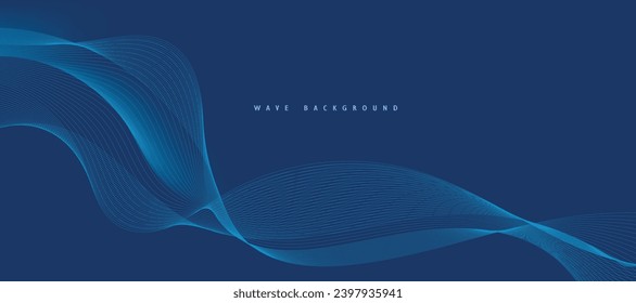 Vector abstract blue background with dynamic blue waves, lines and particles.

