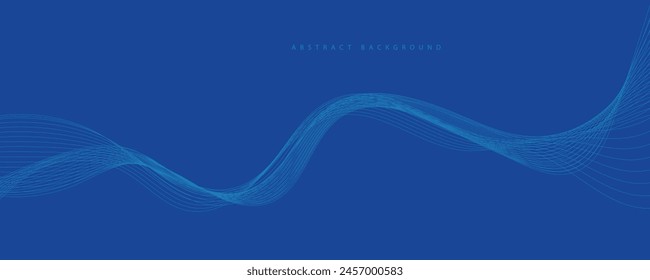 Vector abstract blue background with dynamic blue waves, lines and particles.	

