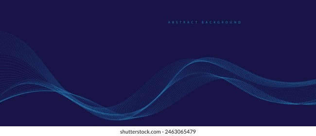 Vector abstract blue background with dynamic blue waves, lines and particles.	
