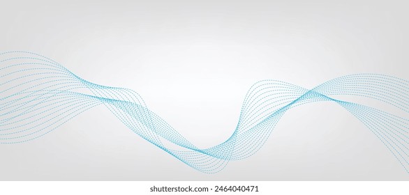 Vector abstract blue background with dynamic blue waves, lines and particles.	
