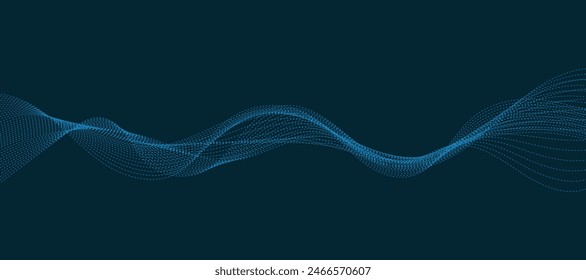 Fondo azul abstracto del Vector con las ondas azules dinámicas, líneas y partículas.	
