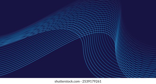 Fondo azul abstracto del Vector con las ondas, las líneas y las partículas azules dinámicas.