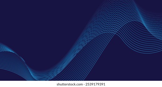 Vector abstract blue background with dynamic blue waves, lines and particles.