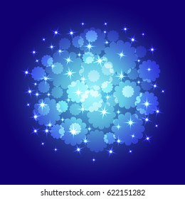 Vector abstract blue background with flowers and stars
