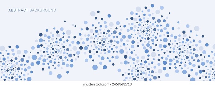 Vector abstract blue background frame of geometric shapes. Circular ornament. Pattern of dots, particles, molecules, fragments.