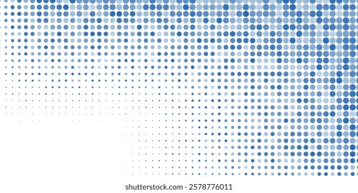 Vector abstract blue background frame of geometric shapes. Circular ornament. Pattern of dots, particles, molecules, fragments. Poster for technology, medicine, presentations, business.