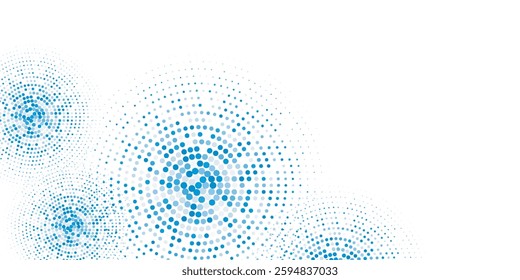 Vector abstract blue background frame of geometric shapes. Circular ornament. Pattern of dots, particles, molecules, fragments. Poster for technology, medicine, presentations, business.