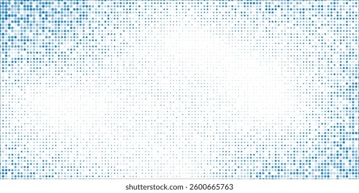 Vector abstract blue background frame of geometric shapes. Circular ornament. Pattern of dots, particles, molecules, fragments. Poster modern