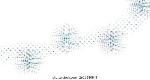 Vector abstract blue background frame of geometric shapes. Circular ornament. Pattern of dots  particles  molecules  fragments. Poster for technology abstract