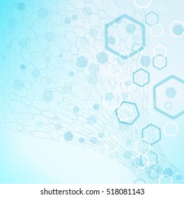 Vector abstract blue background with hexagon shapes and silhouettes.