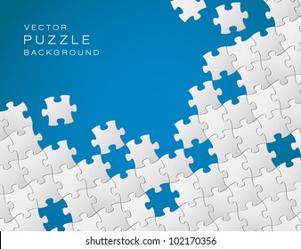 Vector Abstract Blue Background Made From White Puzzle Pieces And Place For Your Content