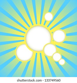 Vector abstract blue background with sun rays and place for text.