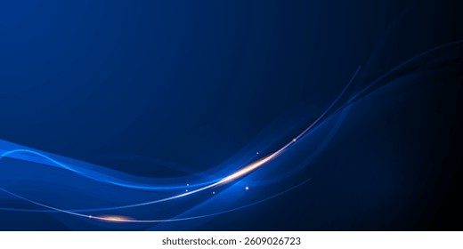 Vector abstract, blue- black color background, luxury wave gold line pattern, Illustration modern graphic design for invite, premium, Vip template, business banner or futuristic technology background
