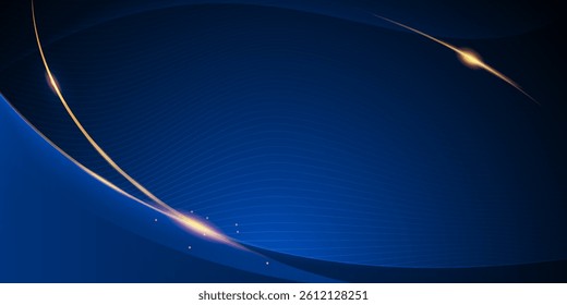 Vector abstract, blue black color background, luxury wave gold line pattern, Illustration modern graphic design for invite, premium, Vip template, business banner or futuristic technology background