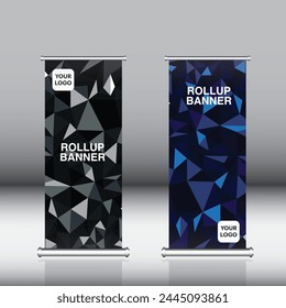 vector abstract blue and black rectangle pattern design with roll up banner.