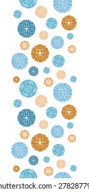 Vector abstract blue brown vintage circles back vertical border seamless pattern background