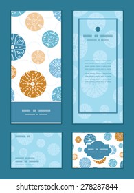 Vector abstract blue brown vintage circles back vertical frame pattern invitation greeting, RSVP and thank you cards set