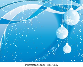 Vector Abstract blue christmas background with christmas balls and waves