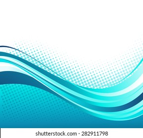 Vector Abstract blue color curved lines background with halftone. Retro Template brochure design