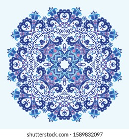 Vector abstract blue decorative floral ethnic ornamental illustration. 