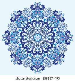 Vector abstract blue decorative floral ethnic ornamental illustration