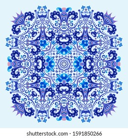 Vector abstract blue decorative floral ethnic ornamental illustration