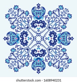 Vector abstract blue decorative floral ethnic ornamental illustration. 