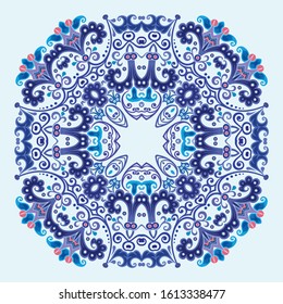 Vector abstract blue decorative floral ethnic ornamental illustration. 