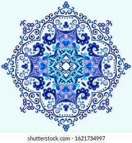 Vector abstract blue decorative floral ethnic ornamental illustration. 