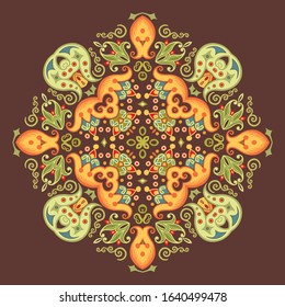 Vector abstract blue decorative floral ethnic ornamental illustration. 