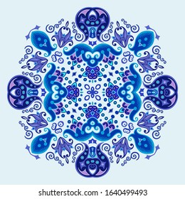 Vector abstract blue decorative floral ethnic ornamental illustration. 