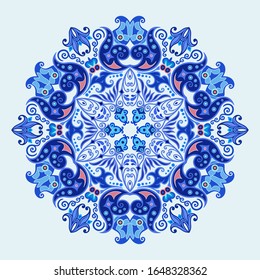 Vector abstract blue decorative floral ethnic ornamental illustration. 