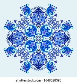 Vector abstract blue decorative floral ethnic ornamental illustration. 